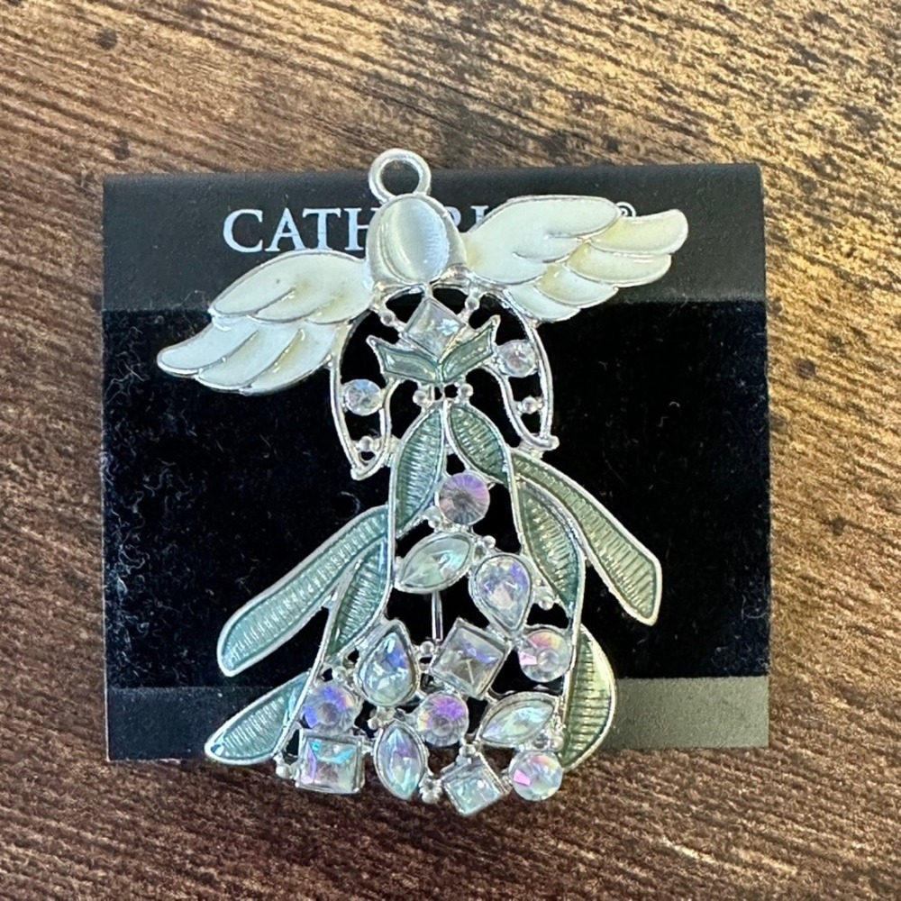 New Catherine Stein‎ Angel Angel Brooch Pendant Silver Tone Enamel Rhinestone